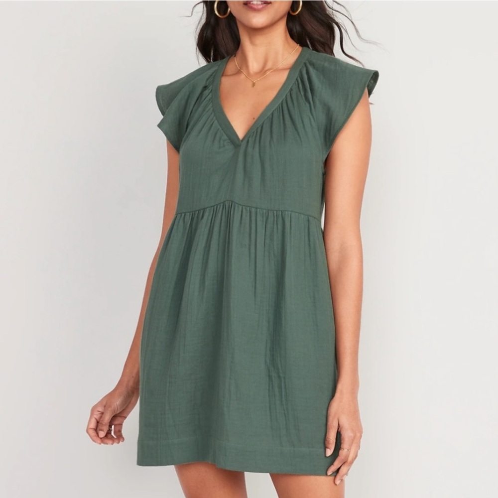 Flutter-Sleeve V-Neck Mini Swing Dress
